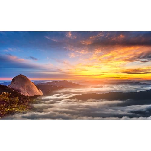 Sunrise Mountain Aquarium Background Lush Clouds Mountain Peaks Terrarium Backgrounds Sunset Foggy Mountain Landscape Fish Tank Background Misty Sunrise Rock Mountain Reptile Tank Backgrounds 24x12in - color: Orange_Blue, size: 24(W)x12(H)inches/ 60(W)*30