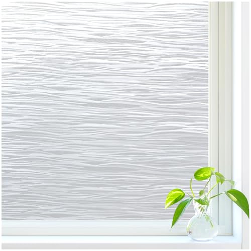 DOWELL Window Privacy Film, Frosted Glass Privacy Window Film, Static Cling Vinyl Clings, UV Blocking Heat Control Glass Covering, Removable Decorative Door Sticker for Home Office, 23.6" x 78.7" - color: Frosted Wave, size: 23.6" X 78.7"