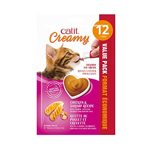 Catit Creamy Lickable Cat Treat, Healthy Cat Treat, Chicken & Shrimp, 12 Pack, 0.5 Ounce (Pack of 12) - size: 0.5 Ounce (Pack of 12)