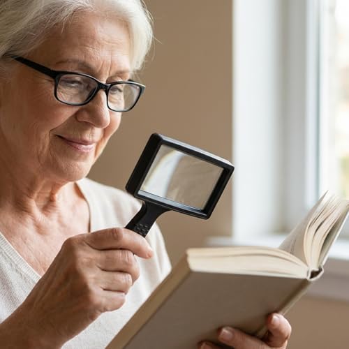 Book Magnifier Black Handheld 5X Magnifying Glass, Rectangle Reading Glass Magnifier Gadgets for Seniors, Large Scratch-Resistant Magnifying for Readings Hobbies Repair Observation