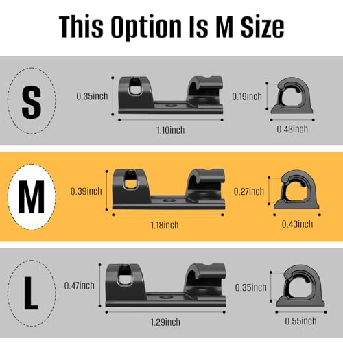 50 Pcs Self Adhesive Cable Clips,Upgraded Cable Management with Screw Hole,Strong Cord Organizer for Under Desk,Car,TV PC,Christmas Light Indoor/Outdoor-Black M - color: black, size: M(Fit 0.2-0.28in)