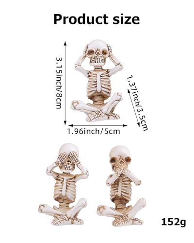 3 Pcs Aquarium Skeleton Decor - Waterproof Resin Hear No See No Speak No Evil Figurines for Fish Tank, Halloween Gothic Underwater Scene Setup