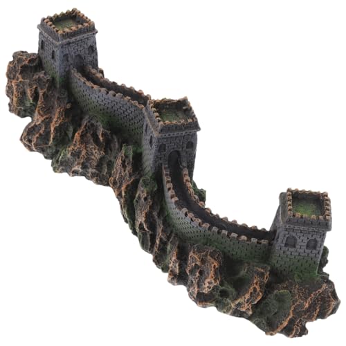 BESTonZON Great Wall of China Model Aquarium Decor 8.85 Inch Miniature Chinese Bridge Sculpture for Fish Tank Landscape Ornaments Home Office Shelf Decoration