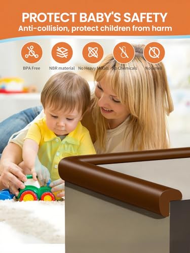 Baby Proof Edge Corner Protector, 6.56FT 0.47''Th L-Shape Furniture Corner & Edge Safety Bumper with 6 Corners, Pre-Taped, Soft NBR Rubber Foam Desk Edge Cushion Wall Corner Protector (Coffee) - color: Dark Brown, size: 0.47''Th (6.56ft)