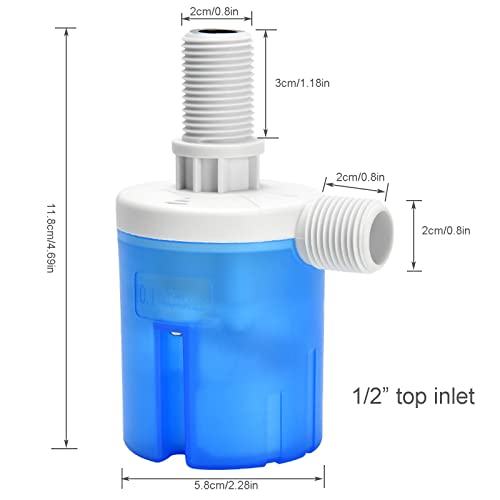 Float Valve 1/2" Top Inlet Male Automatic Water Level Control Valve for Water Tank, Water Tower, Swimming Pools, Livestock Water Trough, Aquaculture, Aquariums. - size: 1/2" top