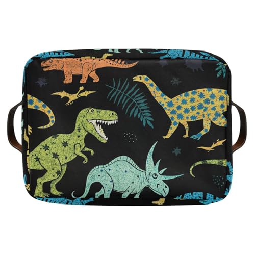 Dinosaur Pattern Storage Basket Bin, Large Cube Storage Box Canvas Collapsible Storage Organizer for Home Office Closet - 15 L x 11 W x 9.5 H - color: Dinosaur Pattern, size: 1 PCS