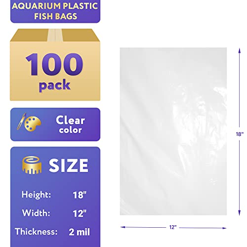 APQ Supply Clear Plastic Fish Bags, 12 x 18 Inc, 2 Mil, Pack of 100, Unprinted Clear Poly Bag for Aquarium Species Transfer and Transport - style: 12" X 18" / 2 Mil / 100 Pack