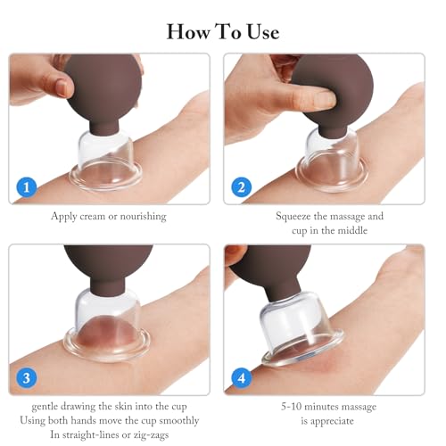 BBTO 4 Pcs Glass Facial Cupping Set Silicone Vacuum Suction Massage Cups Skin Tightening Therapy for Face Body Eyes Back Shoulder Pain(Brown) - color: Brown