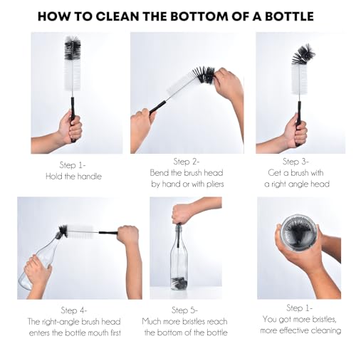 ALINK 3-Pack Long Black Bottle Cleaning Brush for Narrow Neck Beer/Wine/Flask/Thermos/Sport Well, Brewing Bottle Cleaner, 16 Inches - color: Black