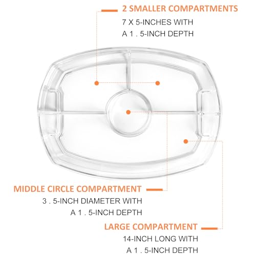 IVYHOME Fruit Ice Serving Tray, Chilled Veggie Tray, Shrimp Cocktail Serving Dish, Appetizer Serving Platter for Parties, with Lid and 4 Compartments