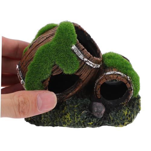 Resin Aquarium Barrel Ornament Fish Tank Broken Barrel Decoration Shrimp Hideout Shelter Realistic Fish Tank Decor for Betta and Aquarium Pets