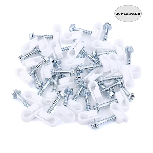 Cable Clips with Screws Fastener 1/4 Inch (6 mm) - All Weather Wire Clips for Coaxial, Ethernet,Electrical Cables,Brick/Stucco Siding Clips, UV-Resistant for Outdoor Wall Mount,30 Pack,White - color: White, size: 30PCS/PACK