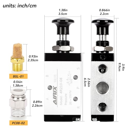 4R210-08 Pneumatic Push-Pull Valve, 5 Way 2 Position Hand Lever Air Control Valve, 1/4" NPT Manual Direct Acting Type for Pneumatic System - size: 1/4'' NPT, style: 5 Way 2 Position