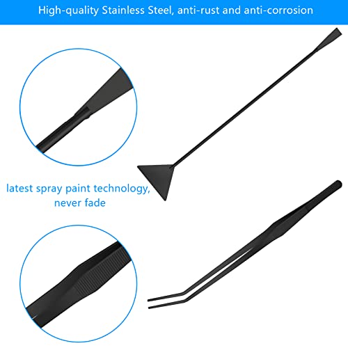 Aquarium Aquascape Tools Kit 15in, 4 in 1 Anti-Rust Aquatic Plant Aquascaping Tool Stainless Steel Tweezer Scissor Spatula for Aquarium Tank Clean Fish Tank Aquascape Accessories Set (black) - color: Black