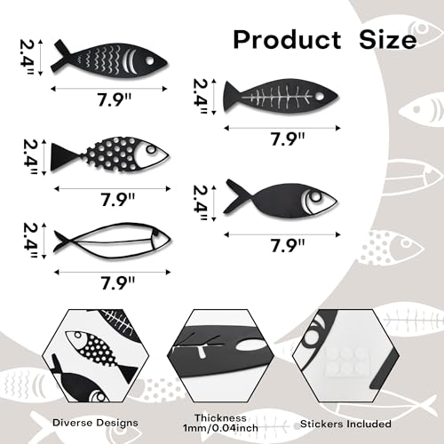 Rajukit 5 Pcs Metal Fish Nautical Beach Wall Decor Hanging Wall Sculpture Decor Lake House Ocean Decor Vintage Fish Ornaments for Home Bathroom Bedroom Kid's Room