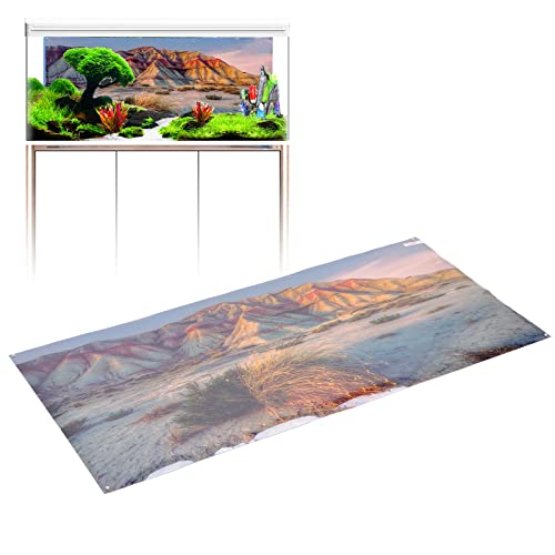 Aquarium Poster Mountain Desert Pattern Self Adhesive 3D PVC Fish Tank Background Decoration, Fade Aquarium Wallpaper Sticker for Freshwater (61 * 30CM) - size: 61*30cm