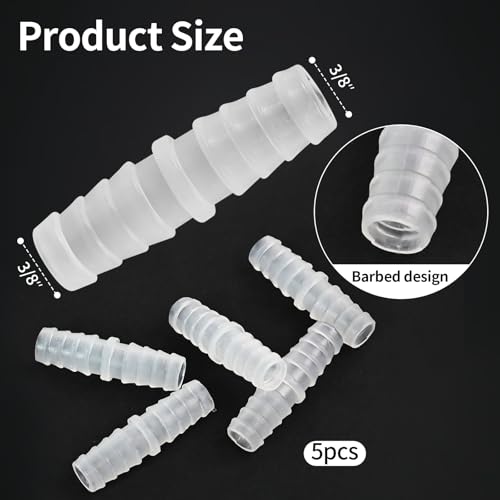 3/8" Barbed Hose Connector, 5-Pack Plastic Barb Fitting Adapter for Air, Water, Fuel Lines - Universal Tubing Mender for Aquarium, Water Pump, Irrigation Systems (3/8) - size: 3/8
