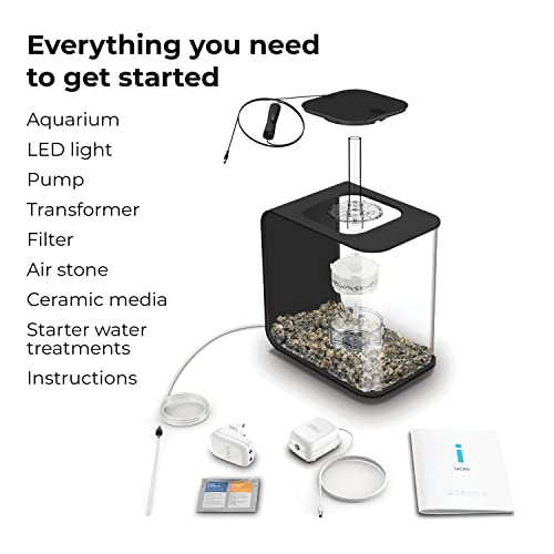 biOrb Flow 15 Acrylic 4-Gallon Aquarium with White LED Lights Modern Compact Tank for Tabletop or Desktop Display, Black - color: Black with LED Lighting, size: 4 Gallon