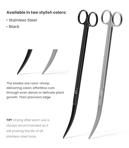 UNS Aquascaping Tools - Stainless Steel, Rust Resistant, Freshwater Planted Tank, Saltwater Reef Aquarium Maintenance Accessory - Trimming Stems & Carpets, Coral Cutting - Curved Scissors, Black - color: Black
