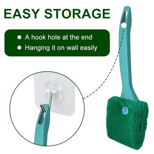MiOYOOW Fish Tank Cleaning Brush, 2Pcs Aquarium Algae Scraper Double-Side Sponge Scrubber Cleaner with Extended Curved Handle for Fish Tank Glass Cleaning
