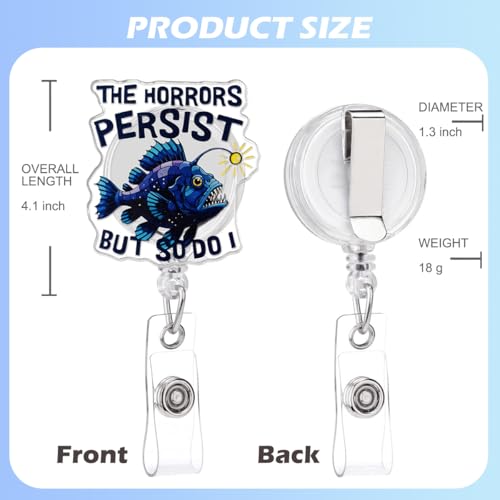 Funny Badge Reel, Dark Humor Quote Fish ID Retractable Badge Holder with Retractable Alligator Clip for Nurse, Doctor, Nursing Student, Hr, Office Workers - color: Anglerfish