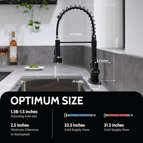 WEWE Kitchen Faucets with LED Light, Kitchen Faucet with Pull Down Sprayer Commercial Stainless Steel Single Handle Spring Farmhouse RV Sink Faucet, Matte Black - color: Matte Black, style: Modern