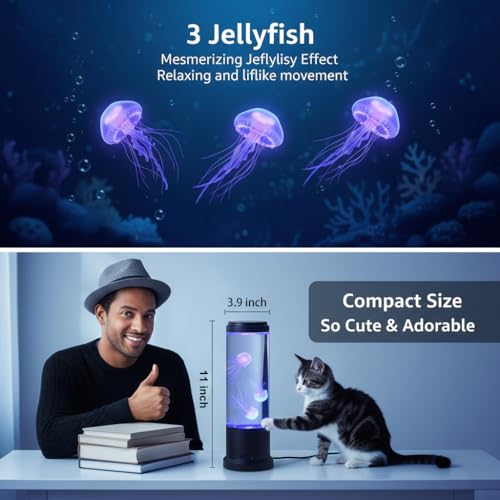 Meloki 11 inch Jellyfish Lamp, LED Jelly Fish Light Lamp, Color Changing Jellyfish Tank Table Lamp Decorations for Home Office Decor Great Gifts for Kids - size: 11 inch