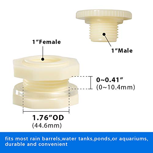 Quickun 1" ABS Bulkhead Water Tank Connector Adapter Fitting with Plugs Thru-Bulk Pipe Fitting (Set of 2) - size: 1 Inch, style: Set of 2