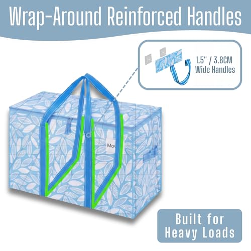 VENO 4 Pack Heavy Duty Moving Bags, Extra Large Storage Bags with Reinforced Handles & Strong Zippers, Foldable & Reusable Moving Box Alternative for Clothes & Dorm Storage - color: Spring Breeze, size: 4 Pack