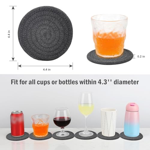 ABenkle 8 Pcs Drink Coasters with Holder, Cotton Woven Absorbent Coasters for Drinks, Minimalist Home Decor Coaster Set for Wooden Tabletop Protection Table, 4.3 inches Grey - color: Gray, size: 8 Pcs