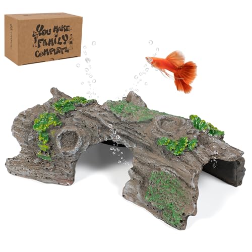TRUVIC Fish Tank Decorations - Aquarium Cave Decor, Resin Hollow Tree Trunk Reptile Hide & Betta Log Hideout for 20 Gallon Tank, Fish Accessories Shelter Cave - color: Wood S