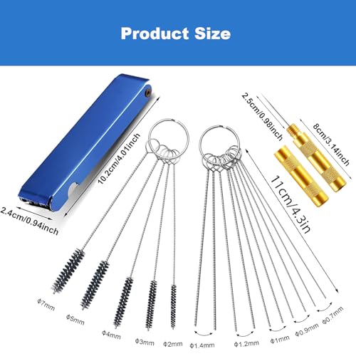Carburetor Cleaning Kit, 13 Wires + 10 Needles + 5 Brushes + 1 Pick, Premium Torch Tip Cleaner, Carbons Dirt Jet Remove, Suitable for Auto, Motorcycles, ATV, Welder, Lawn Equipment