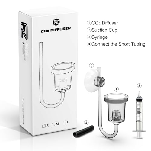 FZONE Acrylic Aquarium CO₂ Diffuser with Built-in Check Valve & Bubble Counter, Syringe & Suction Cup – Fine Bubble CO₂ Delivery for Planted Tanks (M-25mm) - size: M-25mm