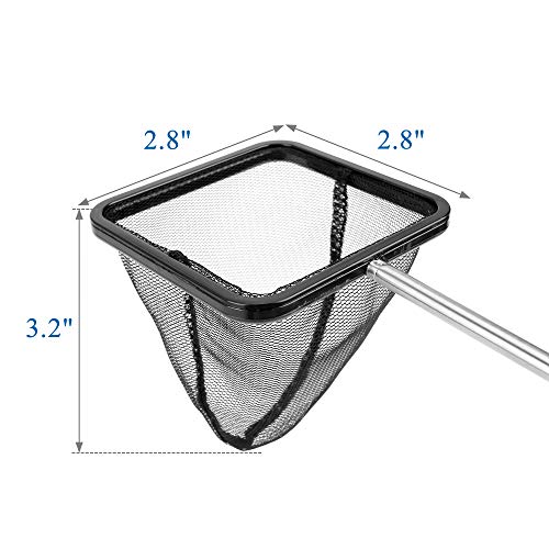 Mogoko Aquarium Fish Net, 10.8" x 16.3" Rectangular Fish Net with 5.5"-16.3" Extendable Telescopic Plastic Handle, Fine Mesh Nylon Fish Tank Accessory - size: 2.8 inch
