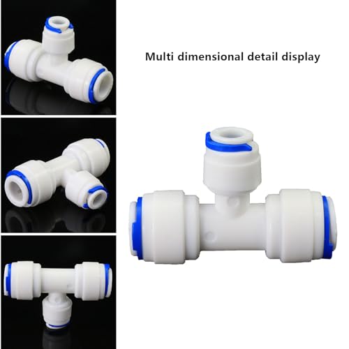 Water purifier adapter, 3/8 * 1/4 * 3/8 "FPT pipe hard plug quick tee, T-shaped tee quick push plastic pipe joint, suitable for reverse osmosis filtration RODI water purifier system 5pcs