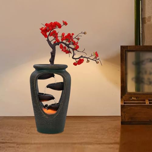 Indoor Waterfall Fountain, Plum Blossom Vase Style Bonsai Tabletop Decor with Humidifier and Multi-Color LED, for Dining Room, Living Room, Bedroom, Cafe, Office - size: G