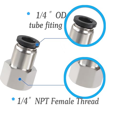 1/4 Air hose fittings, Push to Connect Air fittings Female Straight 1/4 Inch Tube OD x 1/4 NPT Thread Fitting (Pack of 10) - size: OD 1/4 - NPT 1/4, style: Female thread