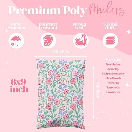 6x9 Designer Poly Mailer 100 Pack Heavy Duty Waterproof Self Seal Shipping Bags for Small Business Large Mailing Envelopes Bulk Tear Resistant Packaging Garden Party Spring Flowers - color: Garden Party, size: 6x9