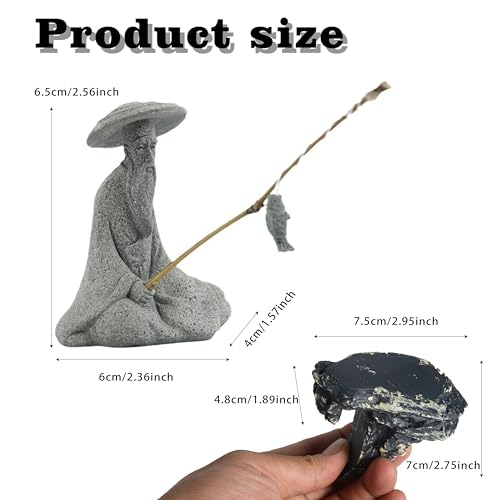 LIYAOLI Japanese Zen Fisherman Statue - Sandstone Mini Figurine for Aquarium Decor, Fish Tank Decorations, Zen Garden & Home Ornament - Asian Sitting Fishing Sculpture - color: A Fisherman