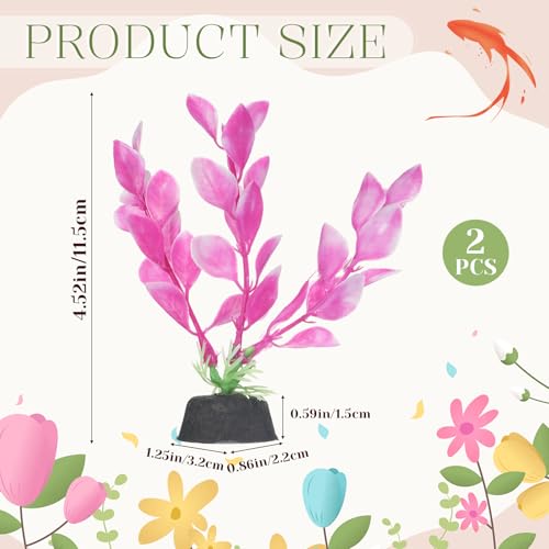 2 Pcs 4 Inch Small Aquarium Plants for Betta Fish Tank, Aquarium Plants Decorations Fish Tanks Plants Leaf Hammock Water Grass Decoration(Pink)
