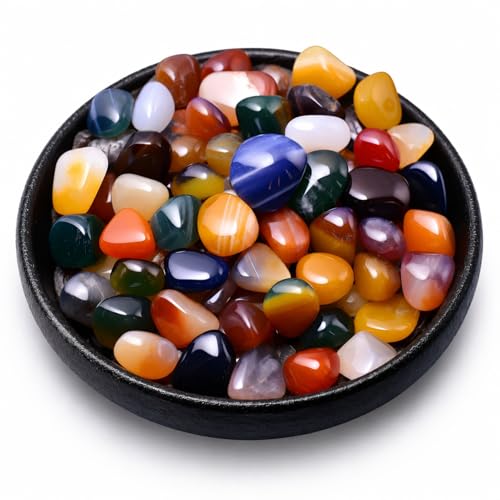 Polished Colorful Agate Crystal Bulk - 0.5" Tumbled Stone Chips Rocks, 10 oz Crushed Sea Glass Vase Filler Small Stones for Healing, Reiki, Crafting, Home Decor - color: Colorful Agate, size: 0.5"
