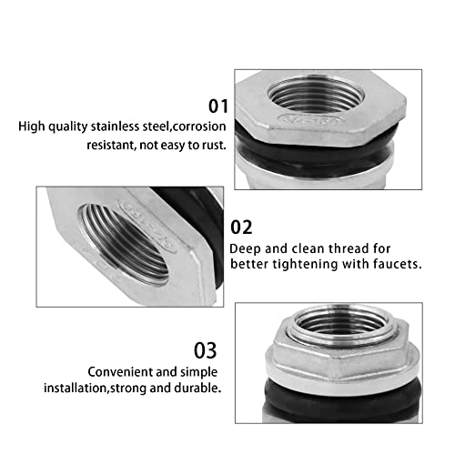 1.5" Bulkhead Water Tank Connector SUS304 Stainless Steel Thru-bulk Fitting,SAFYY Water Pipe Connector,Water Tank Adapter,Thru-Bulk Pipe Fitting for Rain Barrels,Aquariums,Water Tanks,Tubs,Pools - size: 1.5 Inch