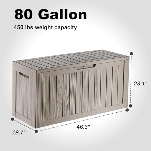 ROJIK Outdoor Storage Housing Deck Box - Waterproof Patio Furniture, Garden Tools, Cushions, Pool Accessories Storage Bench with Lockable Lid and Side Handles (Grey, 80 Gal) - color: Grey, size: 80 Gallon