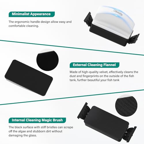 hygger Magnetic Aquarium Glass Cleaner, Dual-Blades Algae Fish Tank Glass Cleaner Brush with 4 Detachable Algae Scrapers for Glass Aquariums Tank, Floating Aquarium Magnet Glass Cleaner Scrubber (M)