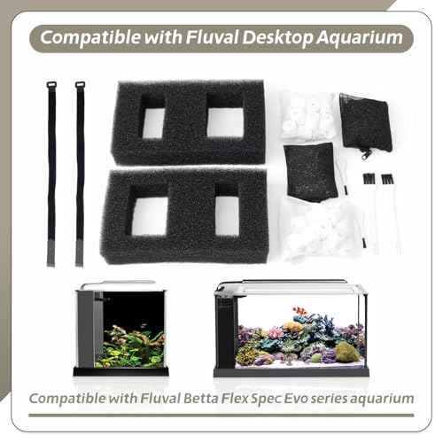A1376 Aquarium Filter Media Kit Compatible with Fluval Betta Flex Spec Evo Series Desktop Aquarium Filters Foam with Ceramic Rings Brushes and Cords Replacement Set, 2 Set