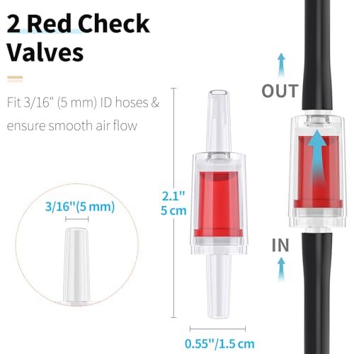 Pawfly 26 Feet Aquarium Air Tubing Standard 3/16" Airline Tubing Air Pump Accessories with Air Stones, Check Valves, Suction Cups and Connectors