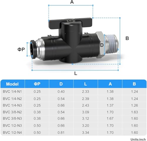 TAILONZ PNEUMATIC 3/8 Inch Tube OD x 1/8 Inch NPT Thread Ball Valve Air Flow Control Valve Push to Connect Fitting BVC-3/8-N1（Pack of 1） - size: 3/8"OD x 1/8"NPT/1PCS