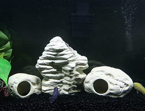 ALEGI Aquarium Decoration Rock Caves, Betta Fish Tank Accessories Hideout, Cichlid Stackable Cave Hiding (Small & Medium) - size: Small & Medium