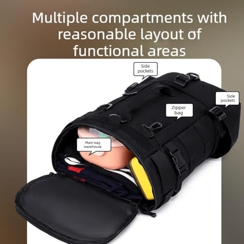 Tactical Fishing Backpack with Rod Holders,35L MOLLE Tackle Bag Water Resistant for Men and Women,Outdoor Gear Storage for Saltwater and Freshwater (Black) - color: Black