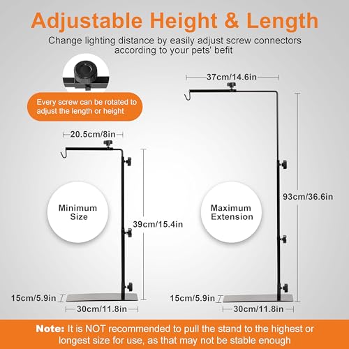Simple Deluxe Height Adjustable Reptile Lamp Stand Metal Floor Light Holder Basking Lamp Support Bracket, for Terrarium Heating Light and Dome lampshade, Large,Black - size: Lamp Stand L